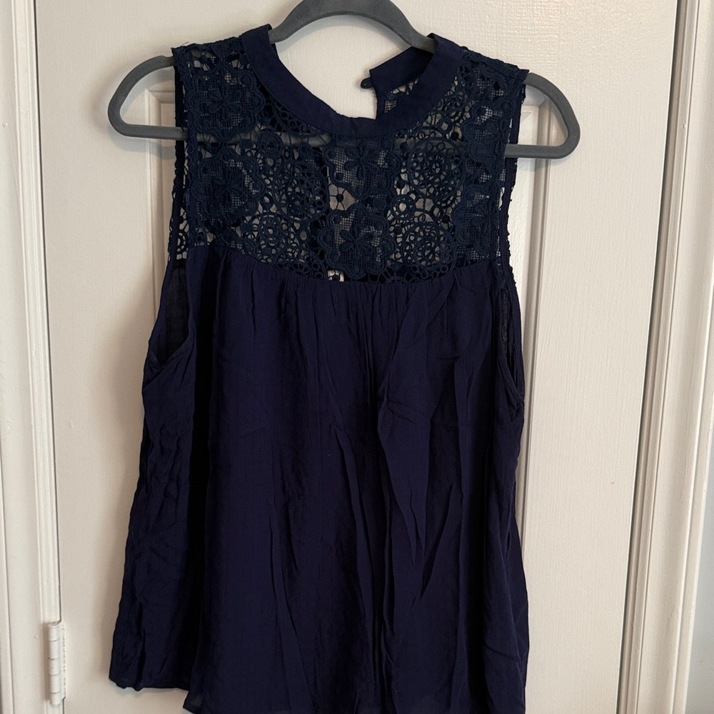 Xhilaration Navy Crochet Yoke Sleeveless Camisole